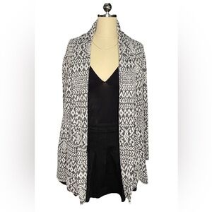 Black and White Open-Front Knit Cardigan Sweater